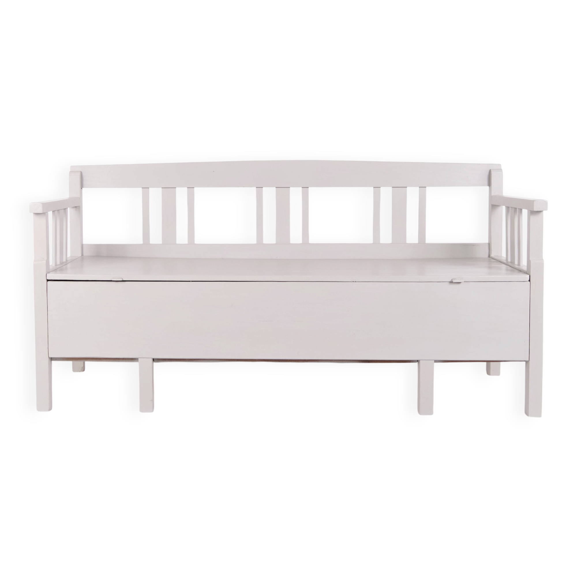 Antique storage bench – grey painted – pine wood – 1860s