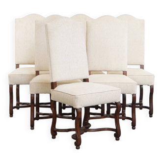 Set of 6 Antique Dining Chairs with Wooden Frames and Beige Upholstery