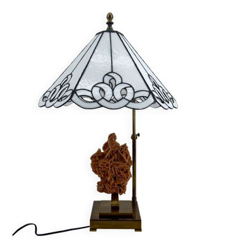 "Rose des Sables" Lamp, Bronze and Stained Glass Shade – circa 1970