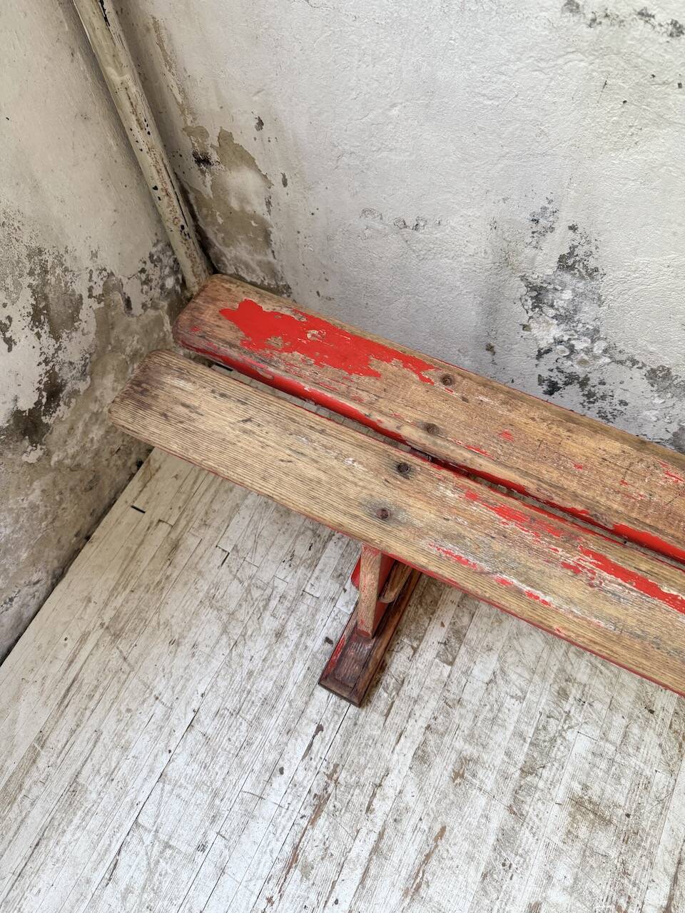 1950s oak bench with red patina, 2m
