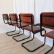 Set of 4 Vintage Quilted Leather Dining Chairs: Black Metal Base
