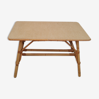 Table basse rectangulaire en rotin vintage