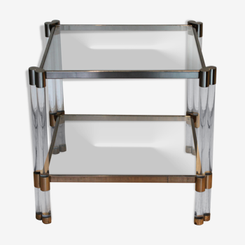 Chrome and plexiglass square side table, 70's.