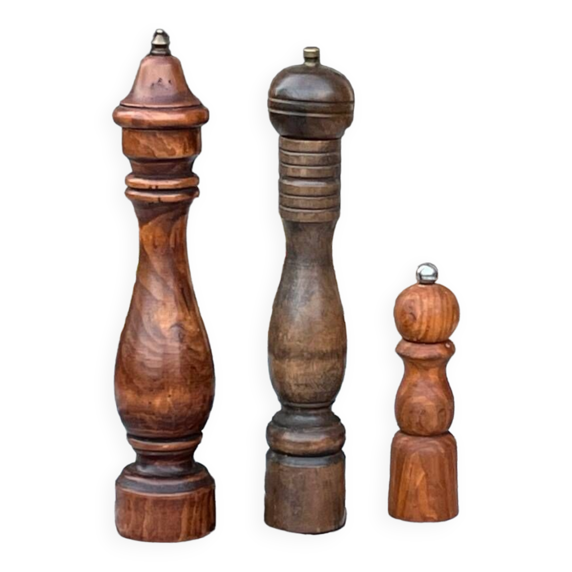 Trio of vintage pepper mills