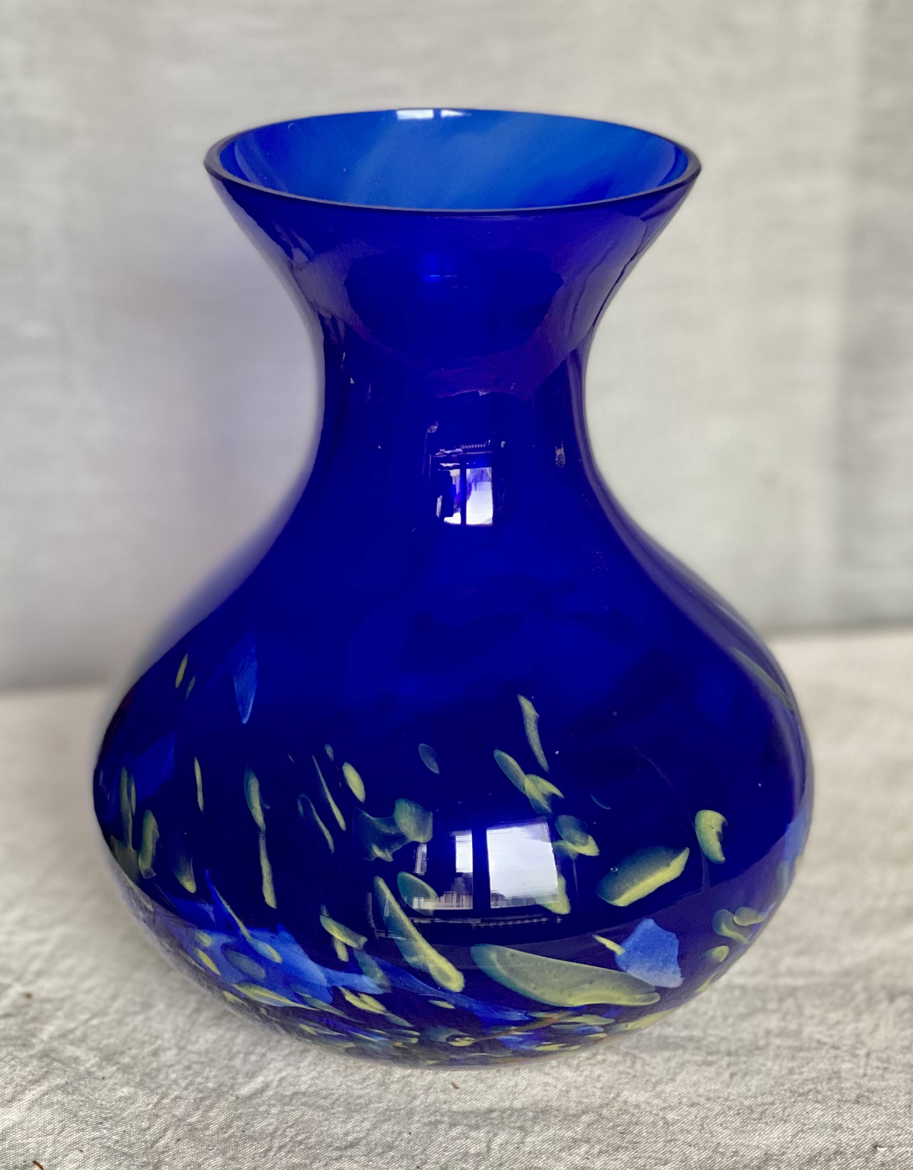 La Rochère vintage speckled blue glass vase 1970-80
