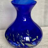 Vase verre bleu moucheté La Rochère vintage 1970-80