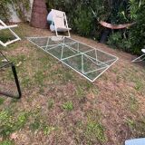 Table basse xxl verre pied métal design 80’s authentique