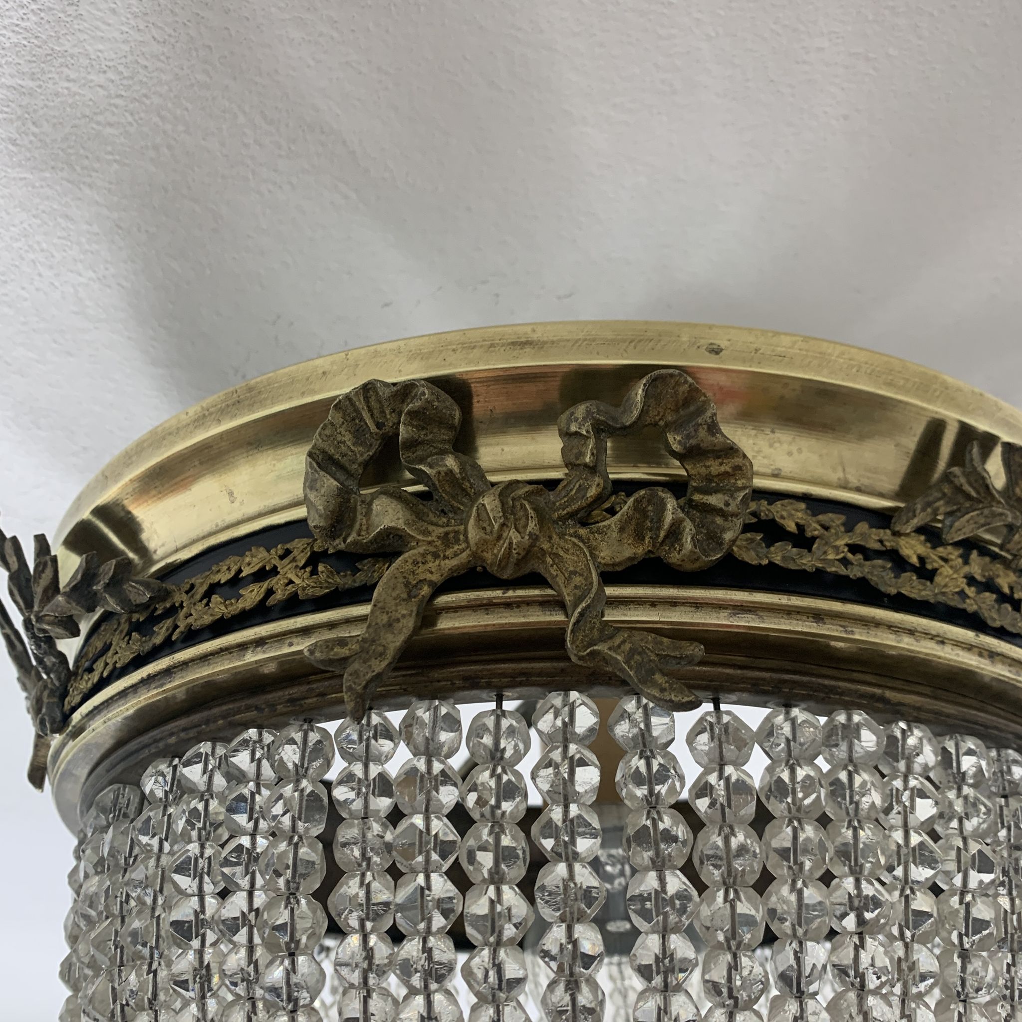 19th brass basket ceiling and beaded glass beads