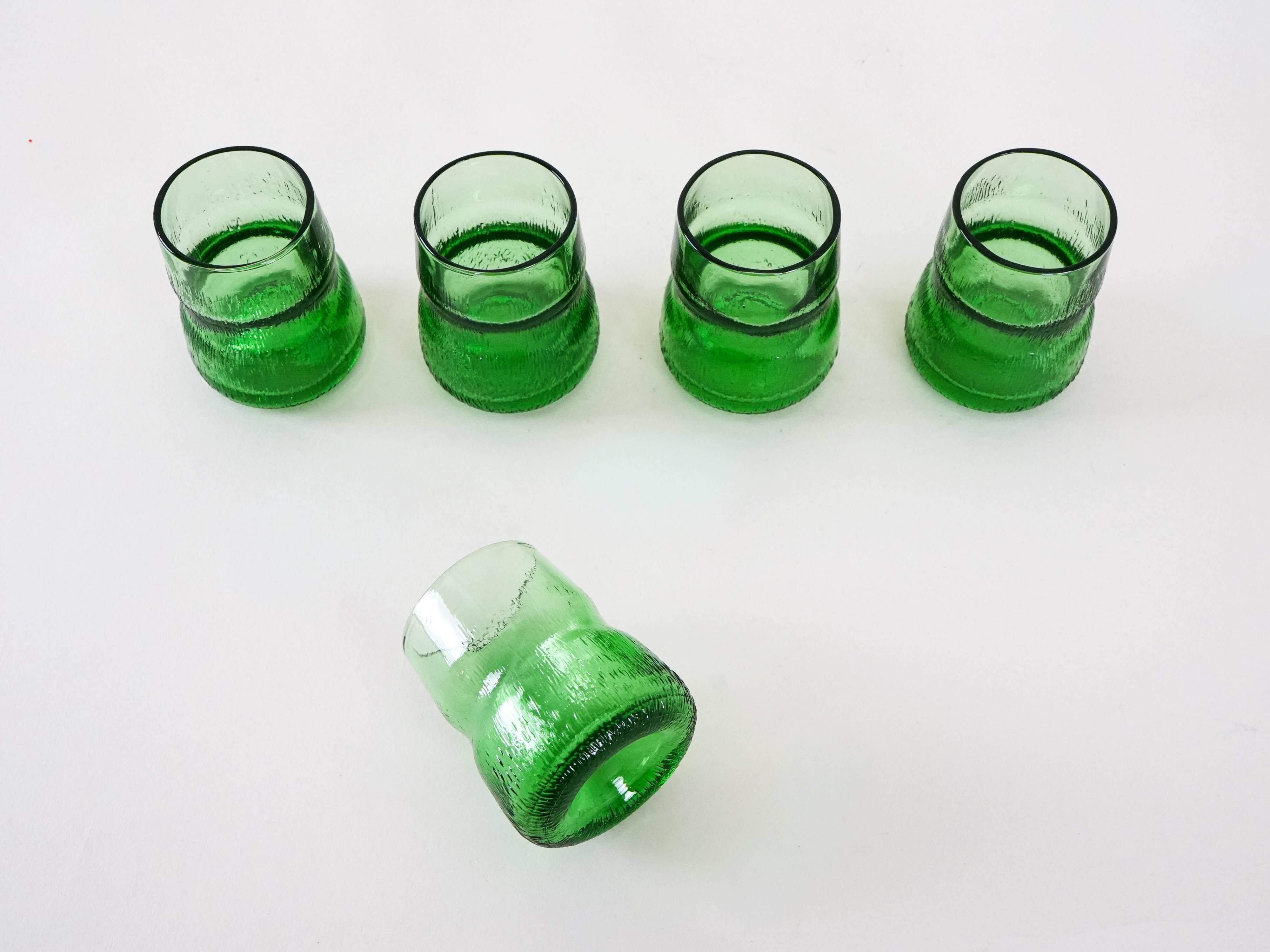 Set of green glasses, Italian design, 1970s, made in Italy