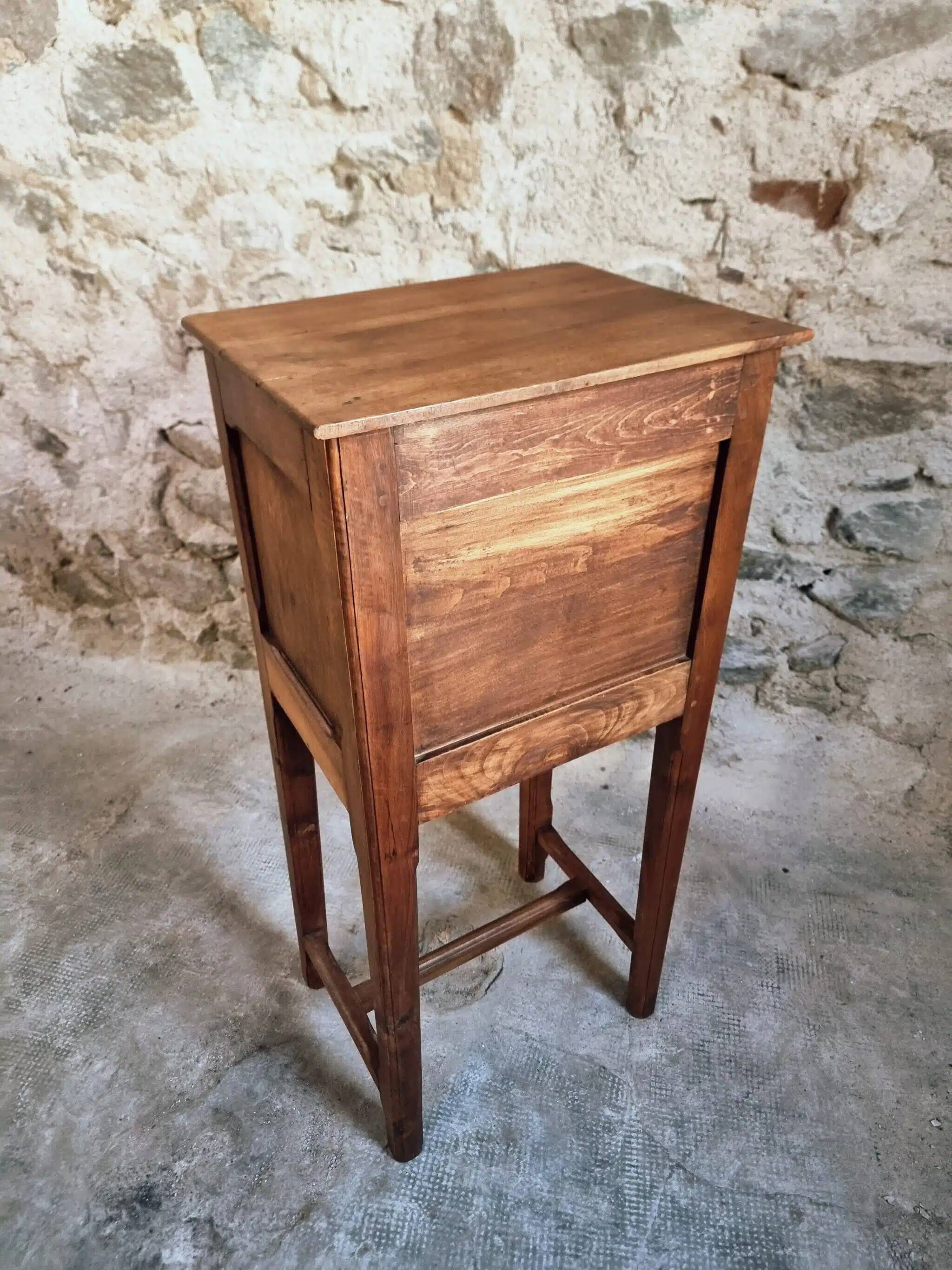 French antique walnut bedside table – 1 drawer and cupboard – 32×42×89 cm