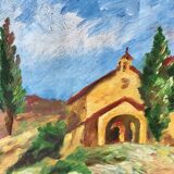 Oil on canvas painting ancient landscape