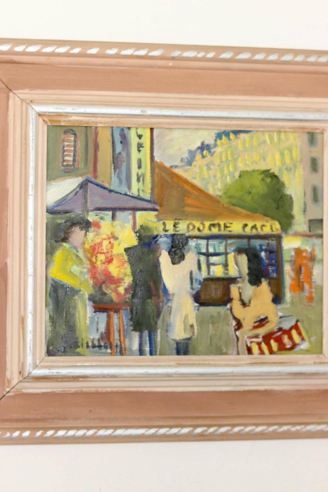 Huile sur panneau suédoise originale « French Street Life » -
