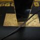 Vintage floor lamp design 1980 in lacquered metal ceramic and brass