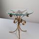 Mid-century side table in gilded metal with roses and glass top, 1970s