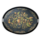 Oval tray, 19th century, hand-painted sheet metal, butterfly & bouquet, Napoleon III