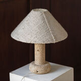 Limestone table lamp with woolen shade, France 1970’s