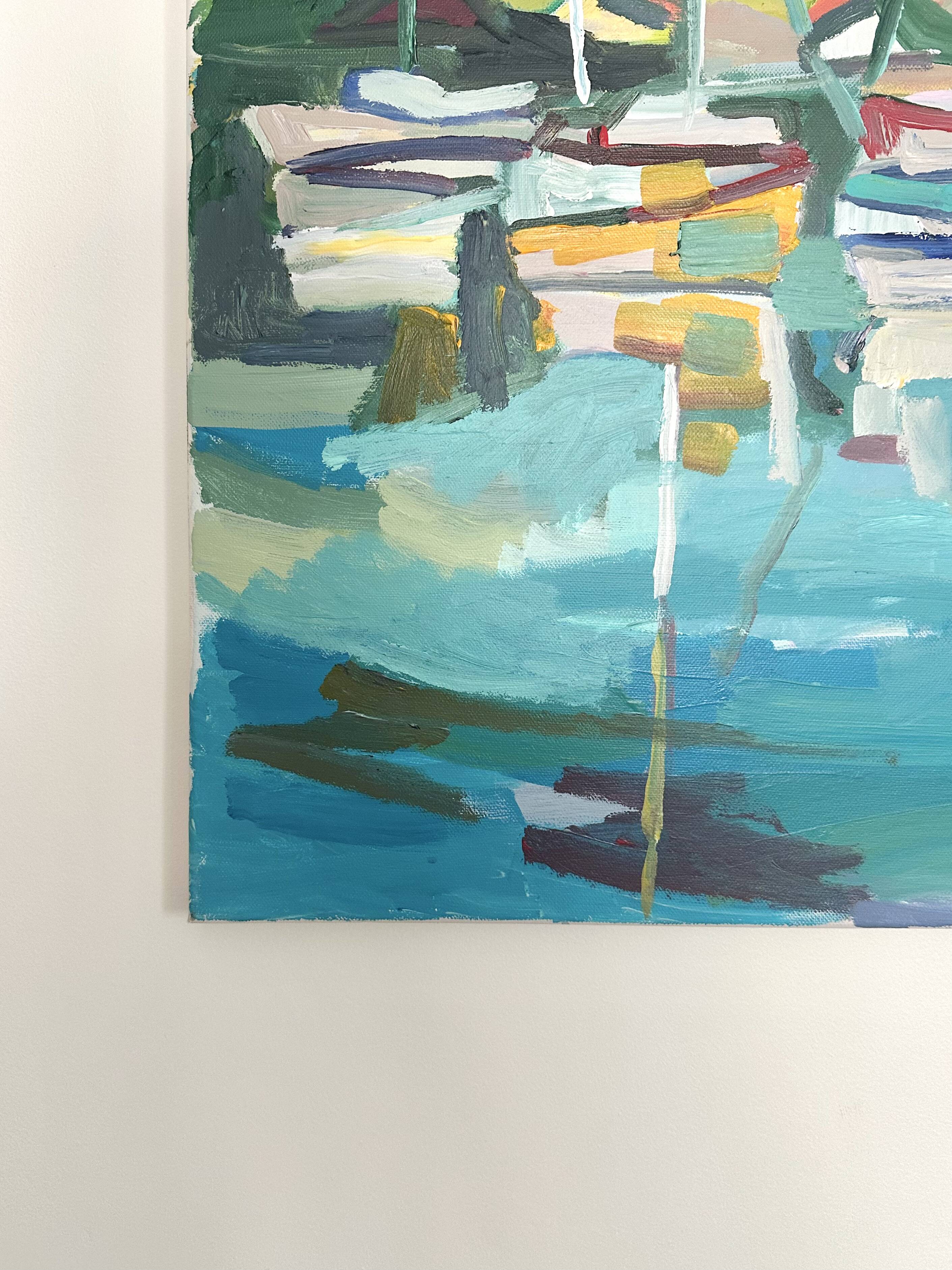 Oil on canvas port with sailing boats