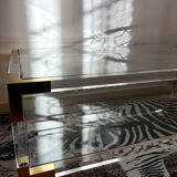 Italian coffee table Fabian, glass, plexiglass and brass, 1970-80.