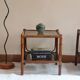 Pair of bamboo and rattan bedside tables, smoked glass tops.
