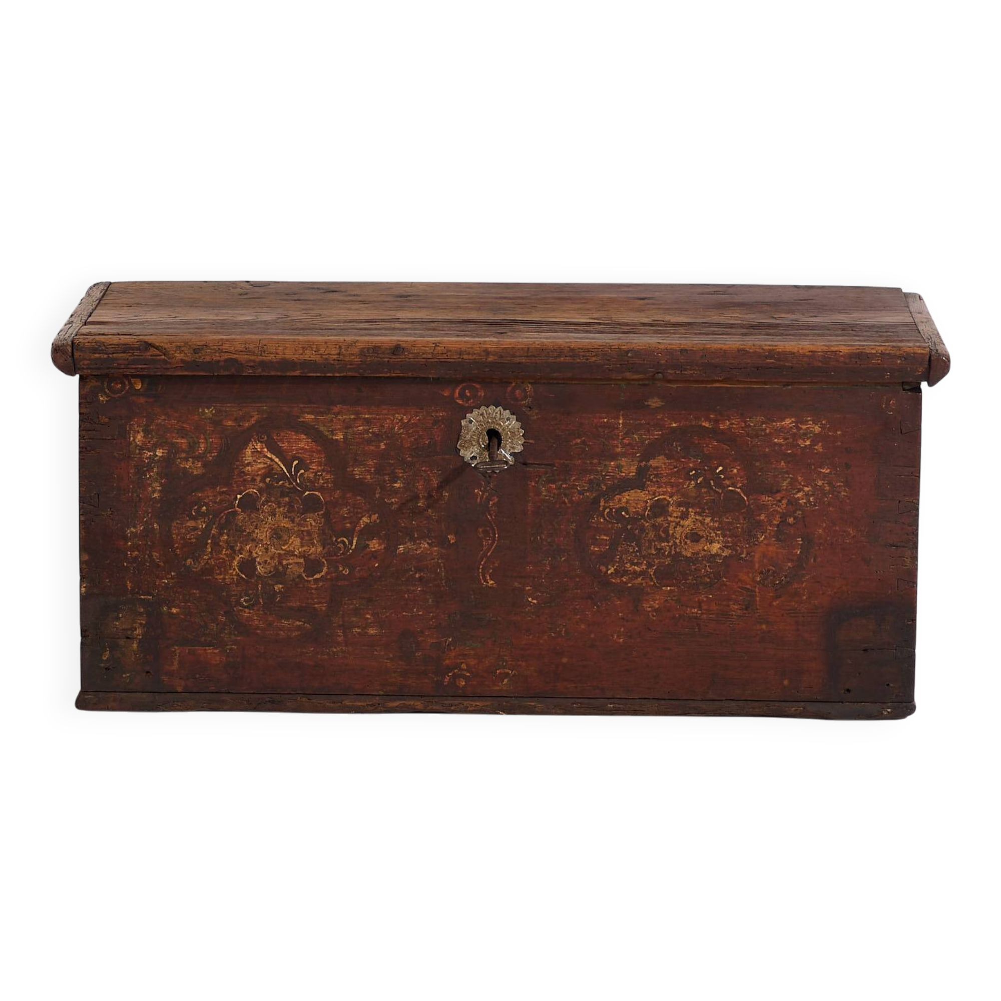 Antique chest painted with floral motifs and iron lock (circa 1820) #47