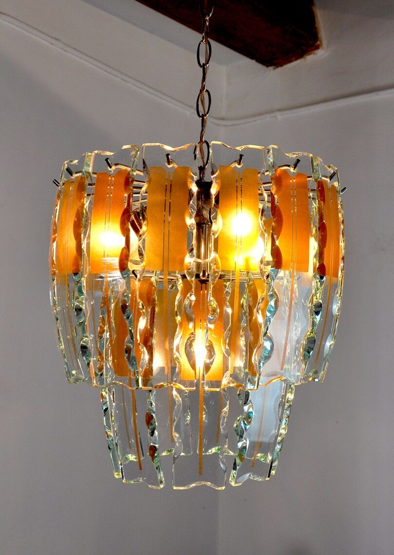 Zero Quattro chandelier brown cut glass Murano Italy 1970