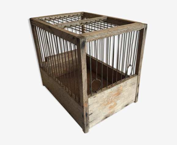 Cage à oiseaux ancienne en bois et acier