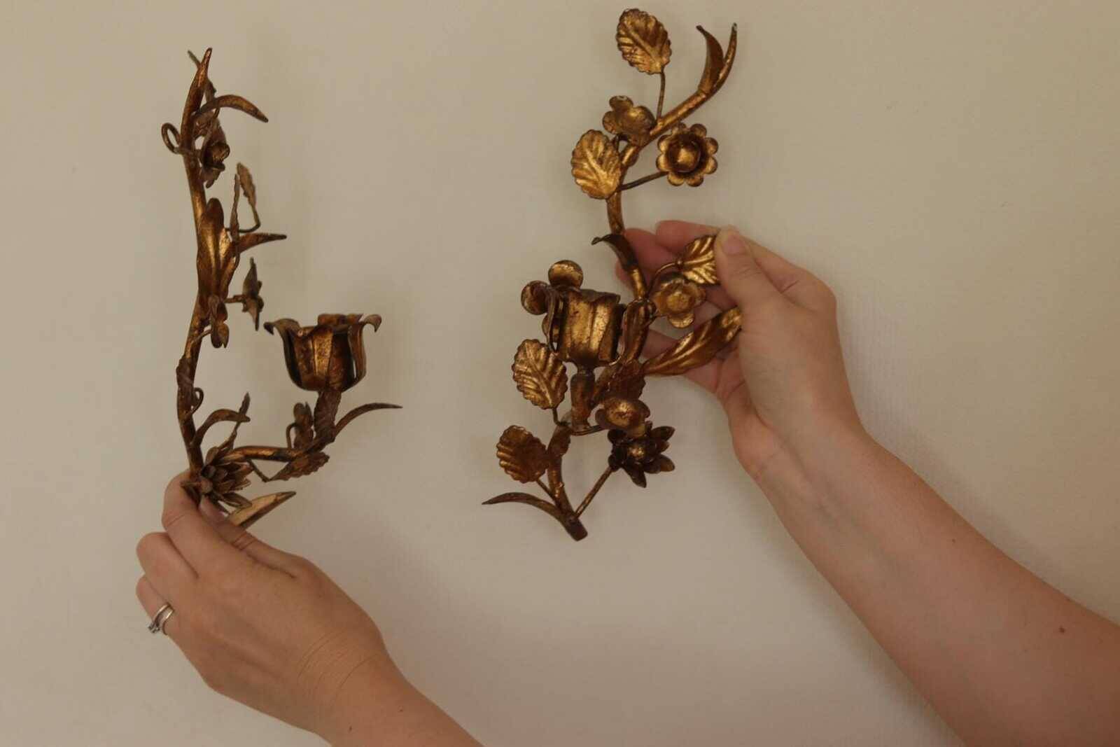 Pair of Mid-Century Italian Gilded Metal Sconces