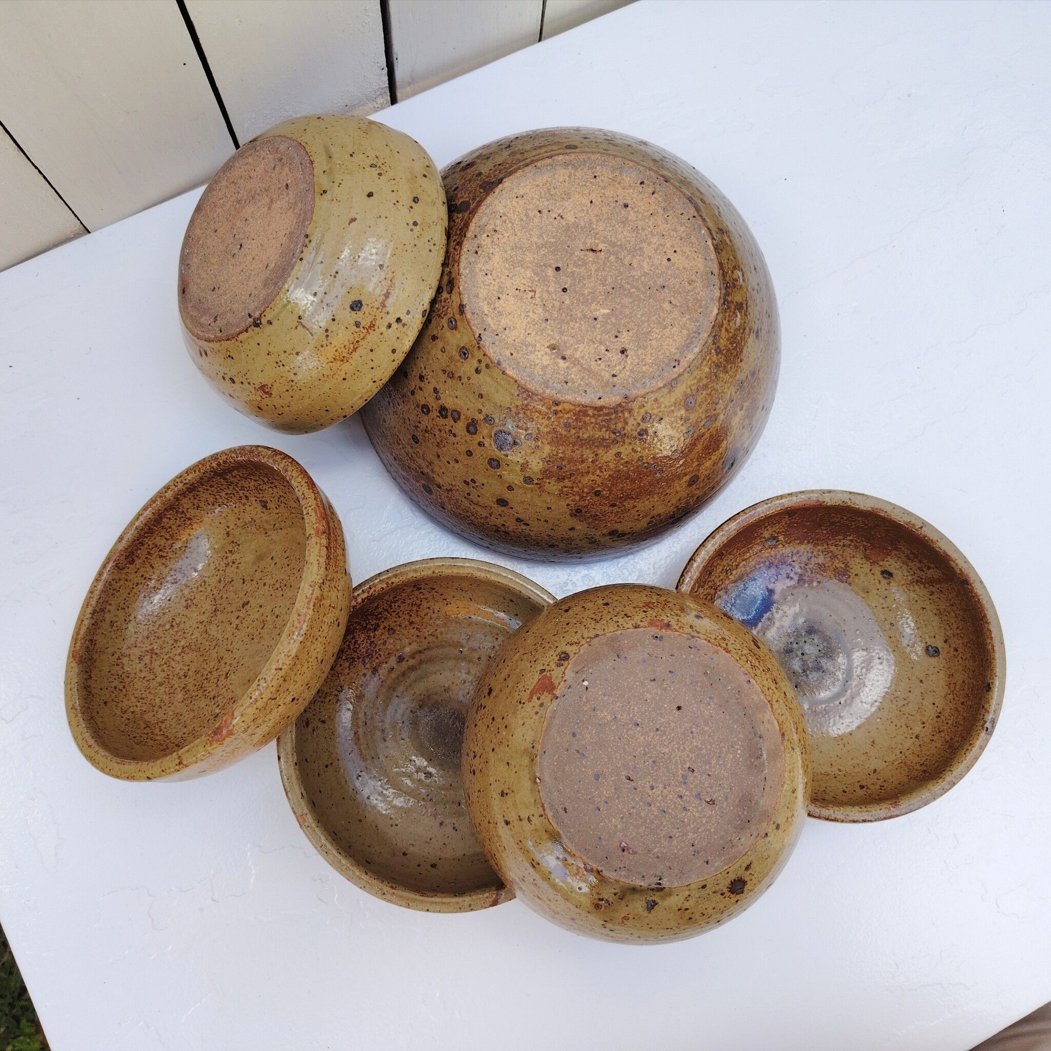 Pyrite stoneware service, salad bowl and bowls, vintage.