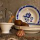 Five old "grandmother" plates with blue flowers