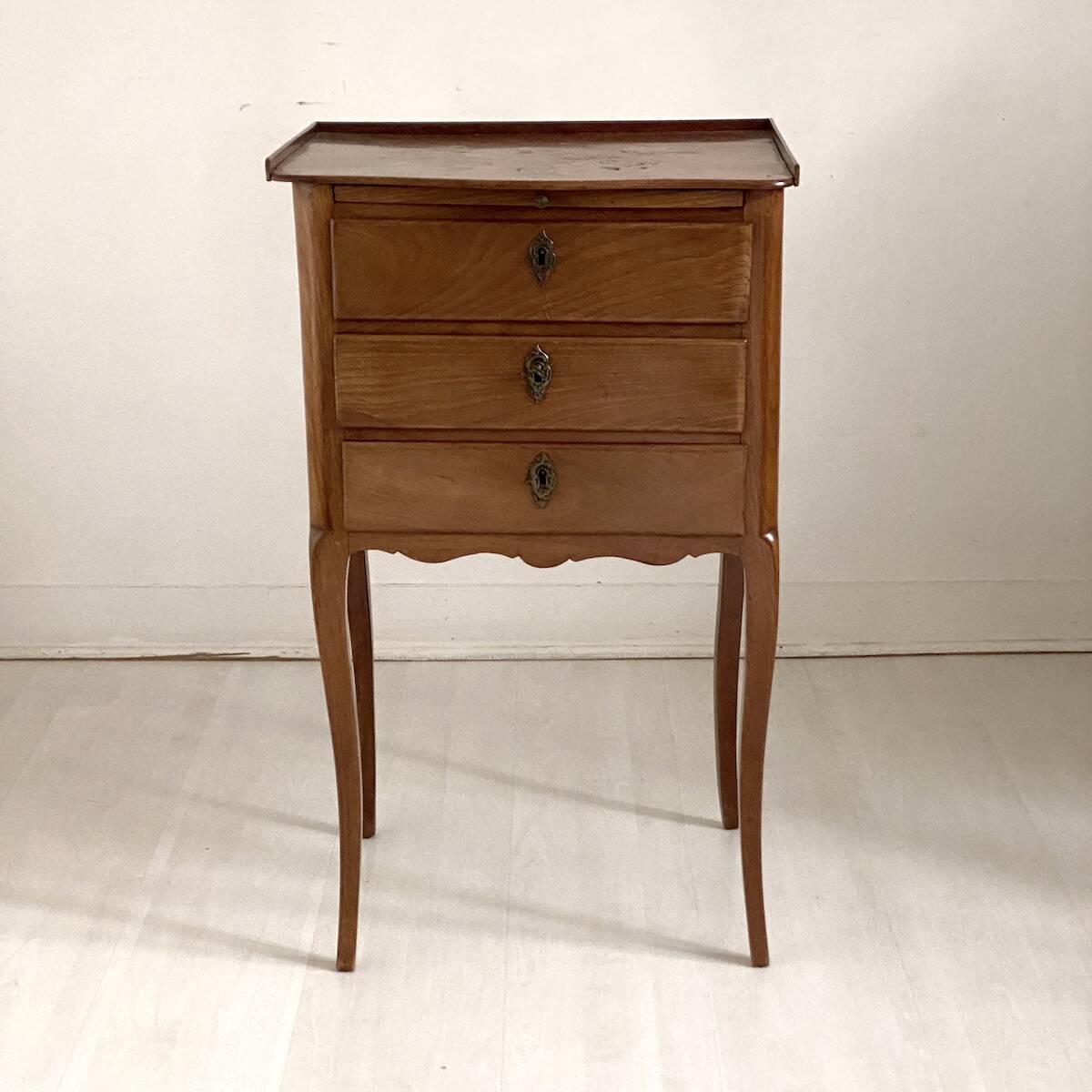 Louis XV style cherry wood bedside table with cabriole legs