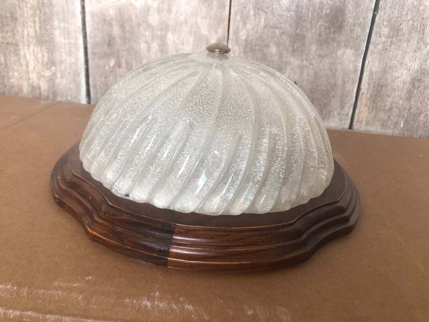 Old Bubble Glass Ceiling Light + Vintage Wood Contour #A705