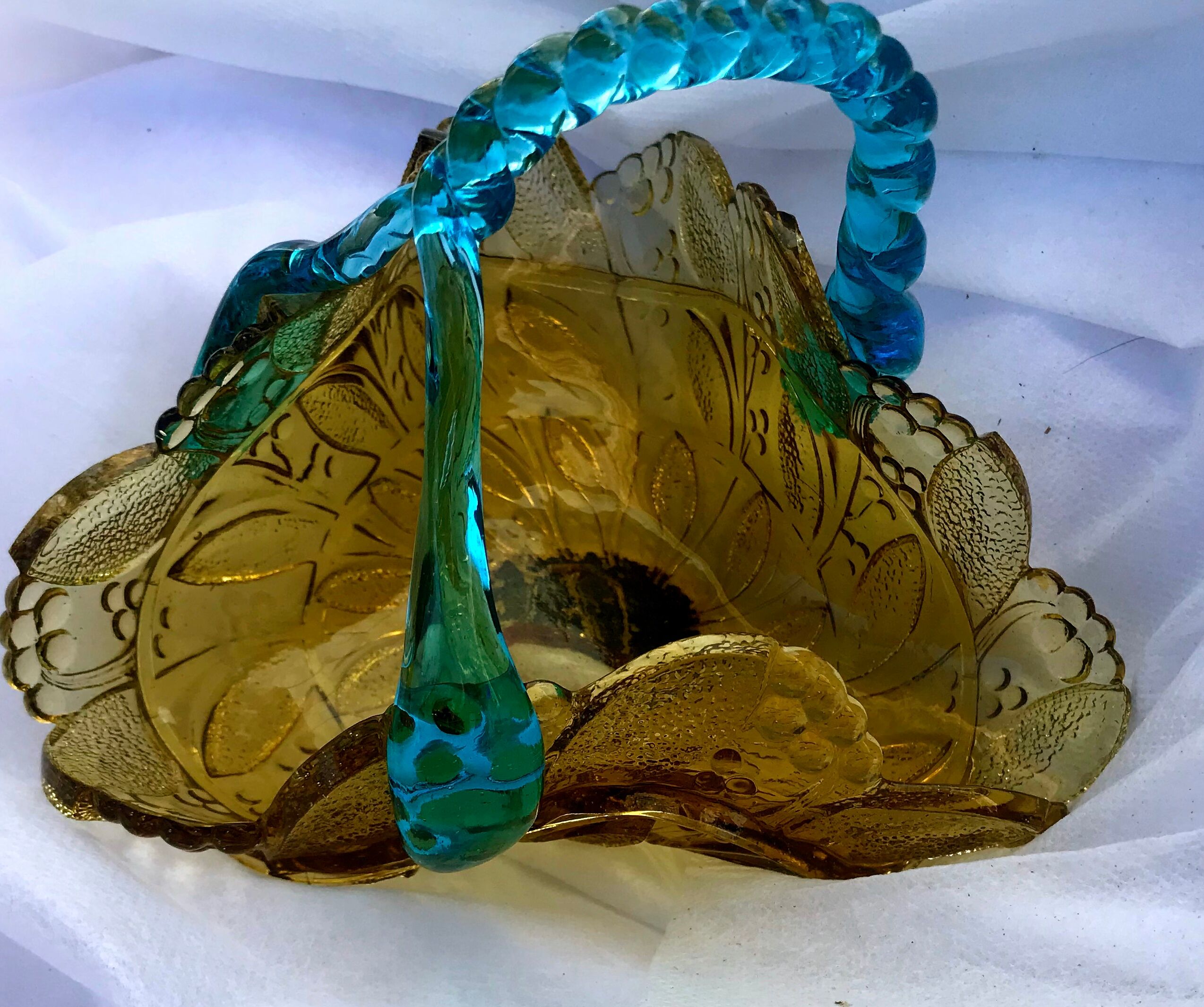 Antique amber glass bon bon glass basket