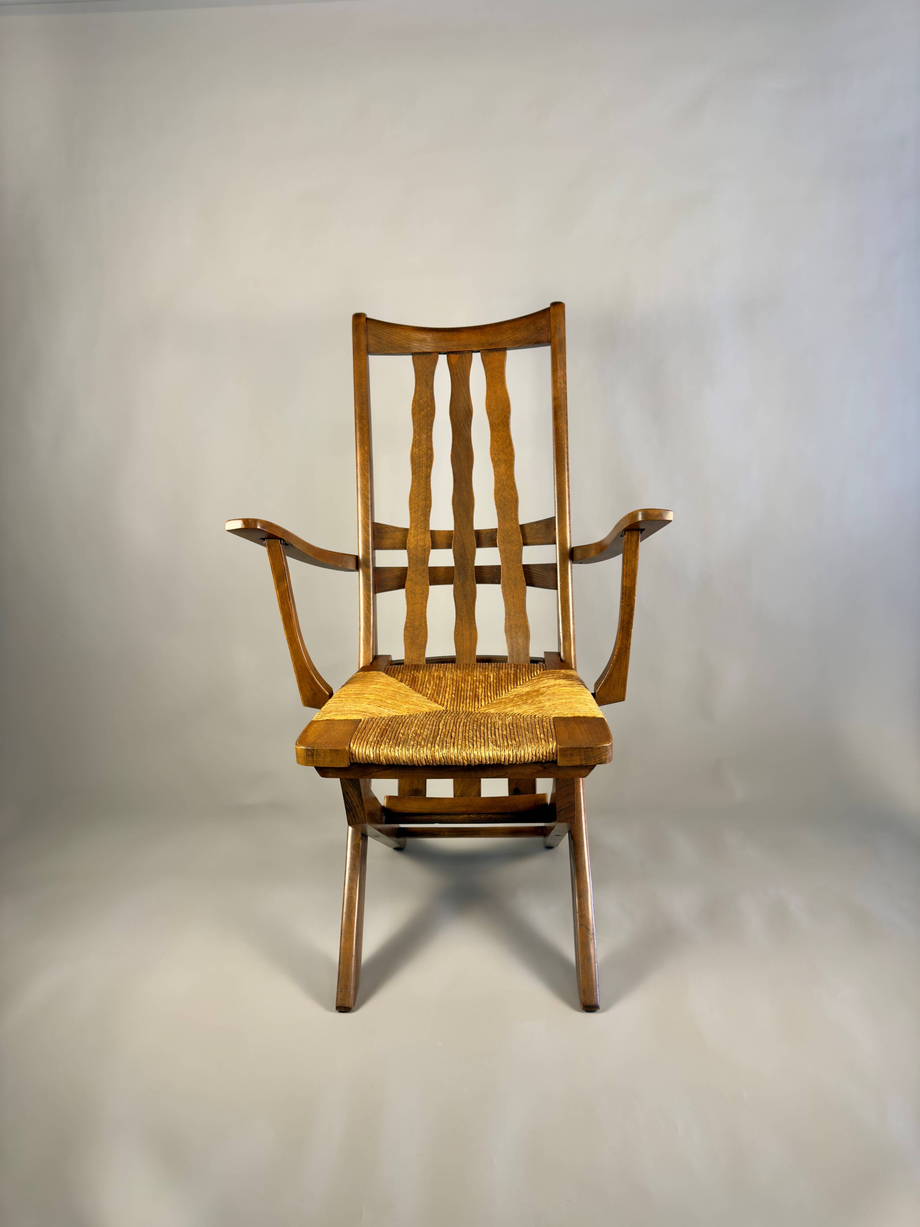 Folding armchair with woven seat – vintage French design