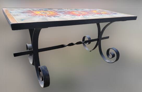 Vallauris wrought iron and ceramic coffee table
