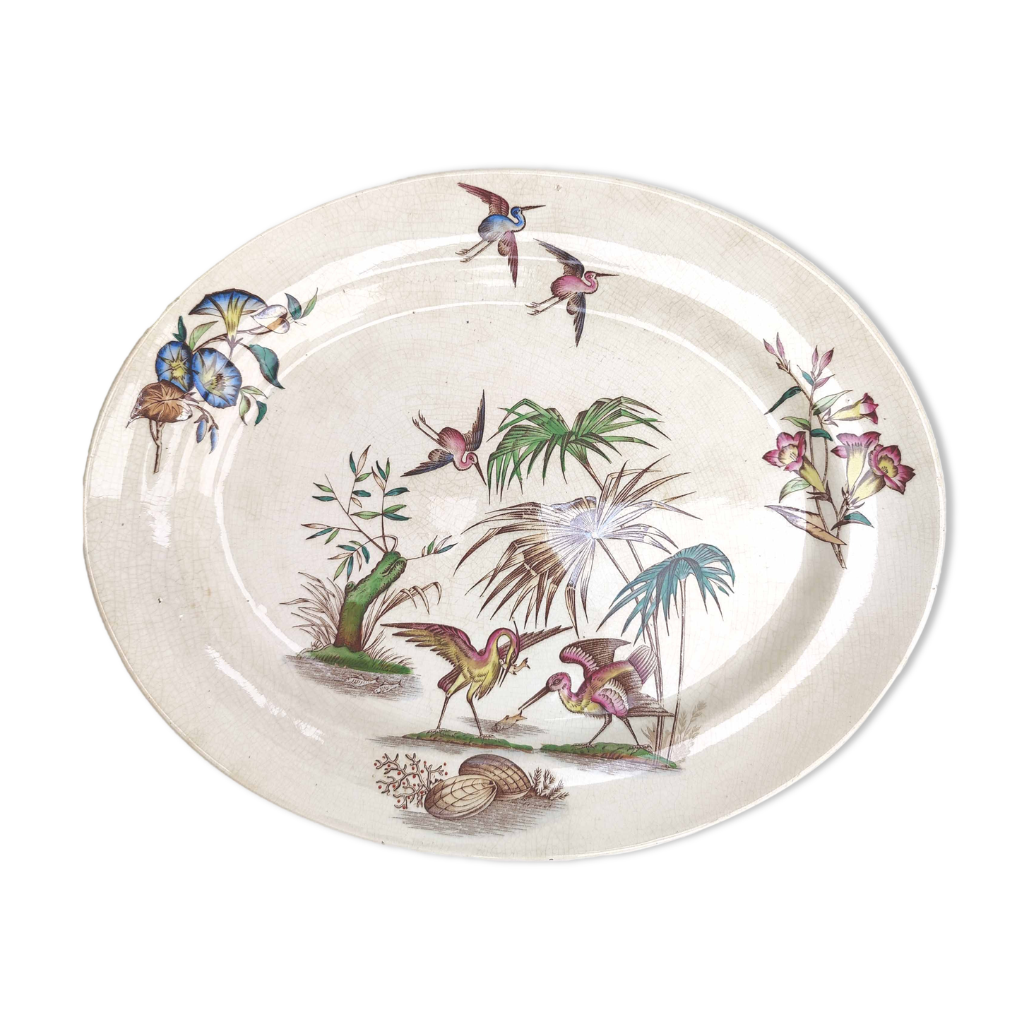 Porcelain dish decoration heron and bamboo
