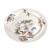 Plat porcelaine décor héron et bambou