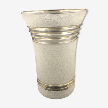 Vase vintage 1960 verre granité blanc et or