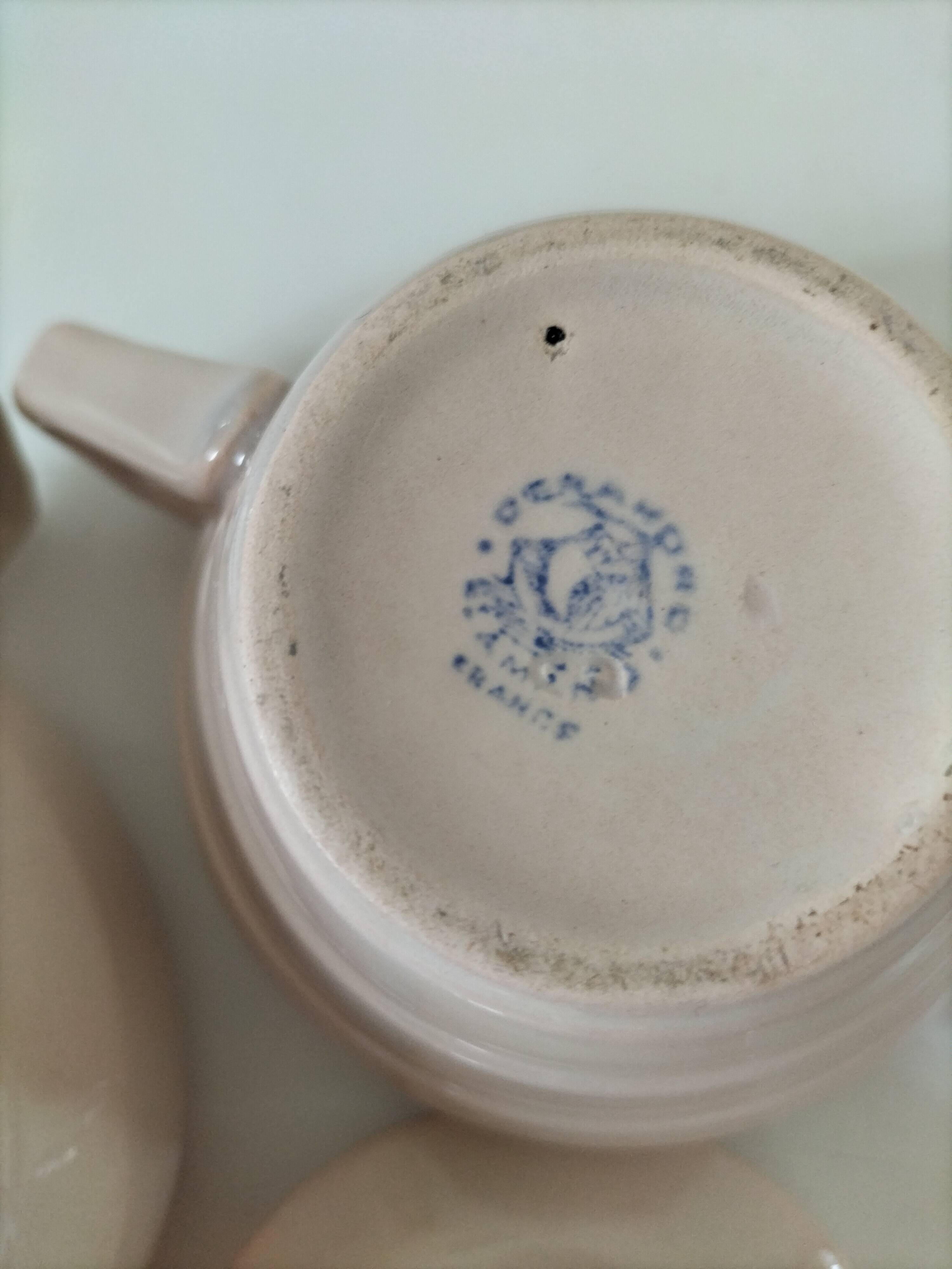 Art Deco sugar bowl and milk jug Céranord Saint-Amand pale pink