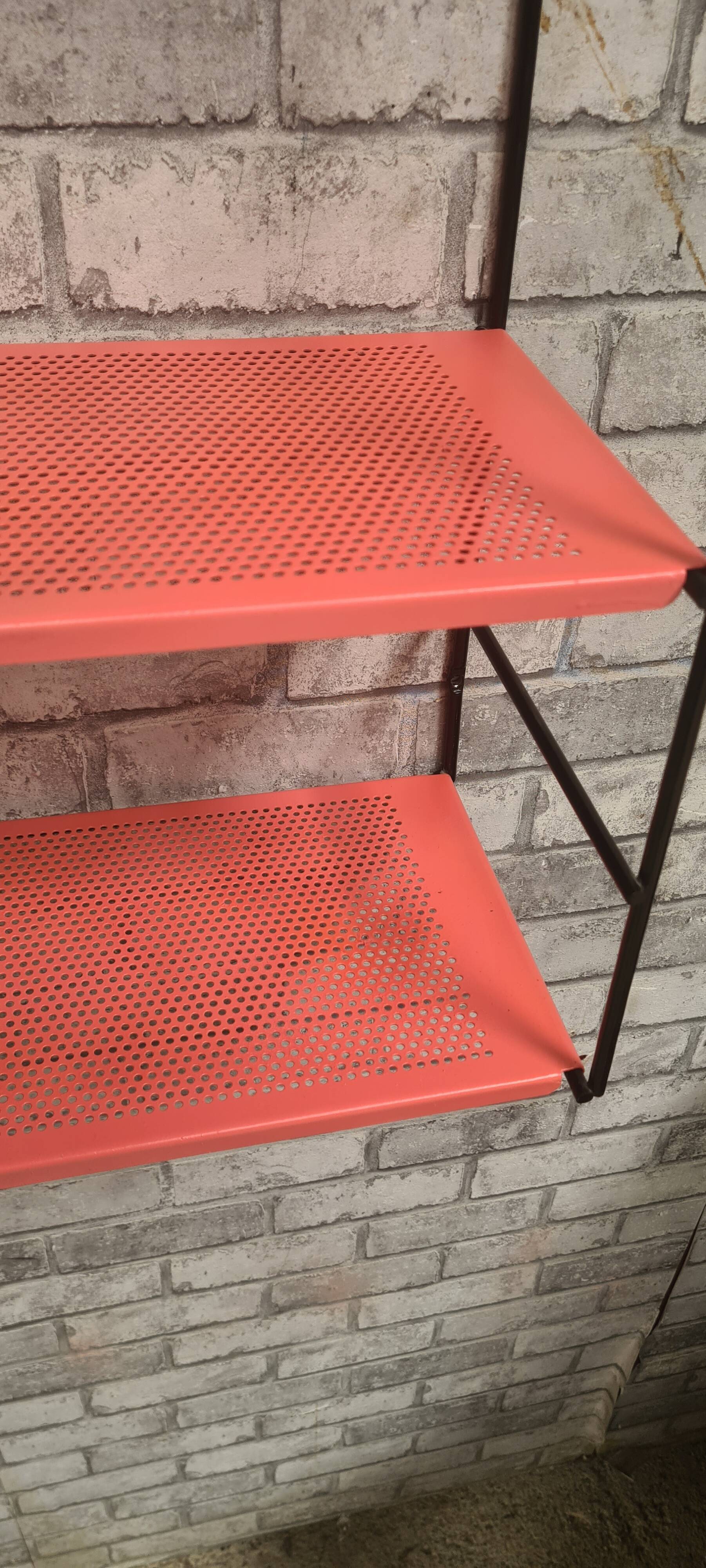 vintage perforated sheet metal shelf