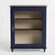 Vintage low glass-fronted library in midnight blue, 1950s.