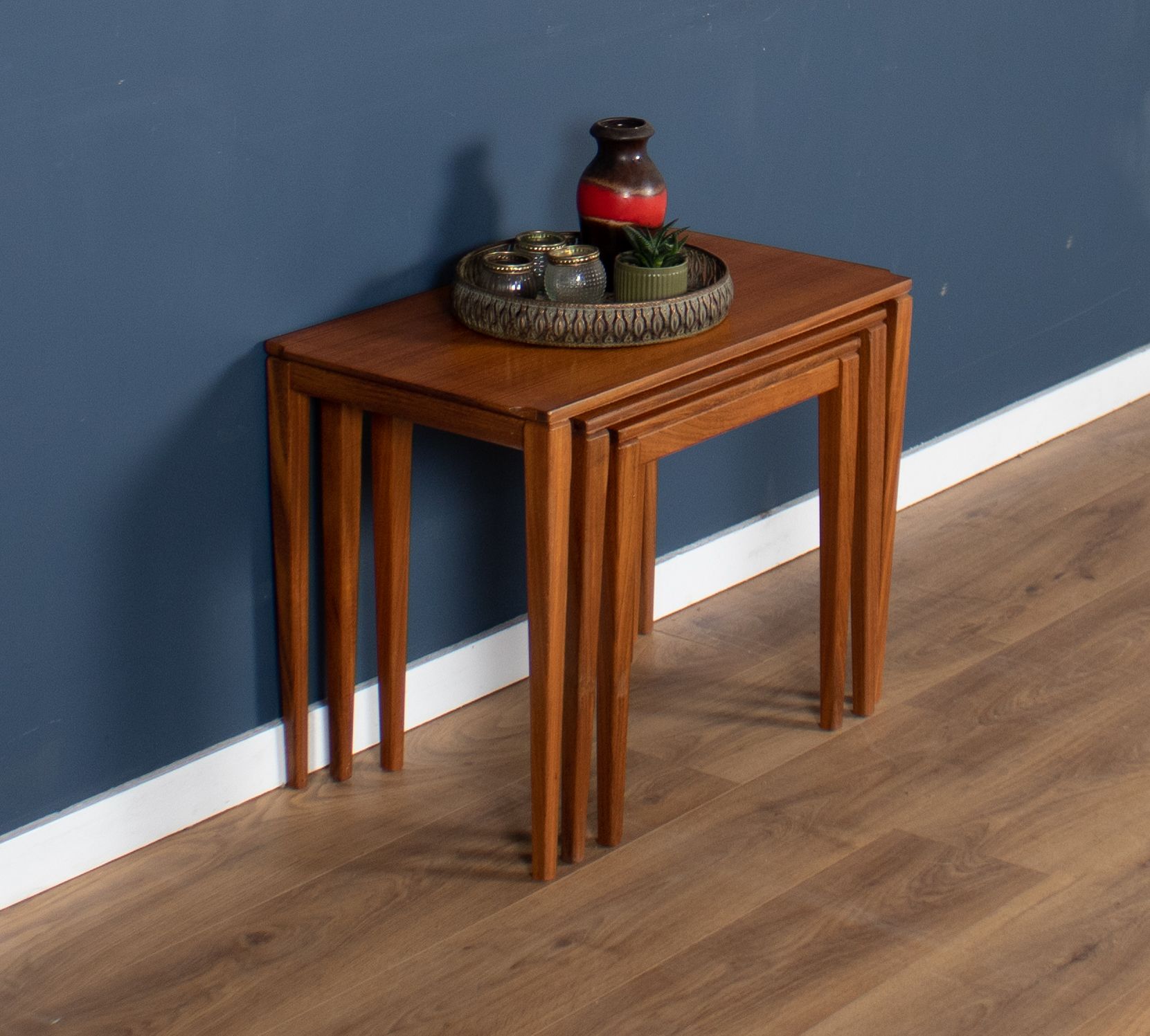 Retro teak 1960s midcentury gordon russell nest of tables in walnut & teak c.1960