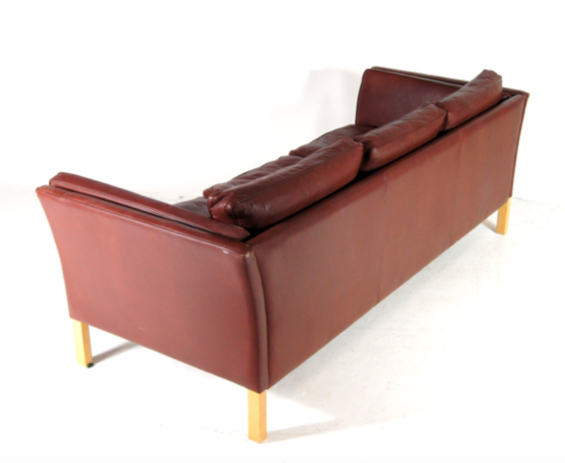 3-seater Danish leather sofa vintage retro Scandinavian beech 1950s 60 oak