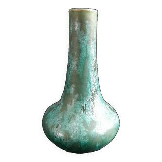 Turquoise green vase in enamelled stoneware with beautiful crystallizations with a frosted effect