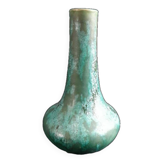 Vase vert turquoise en grès émaillé avec belles cristallisations à effet givré