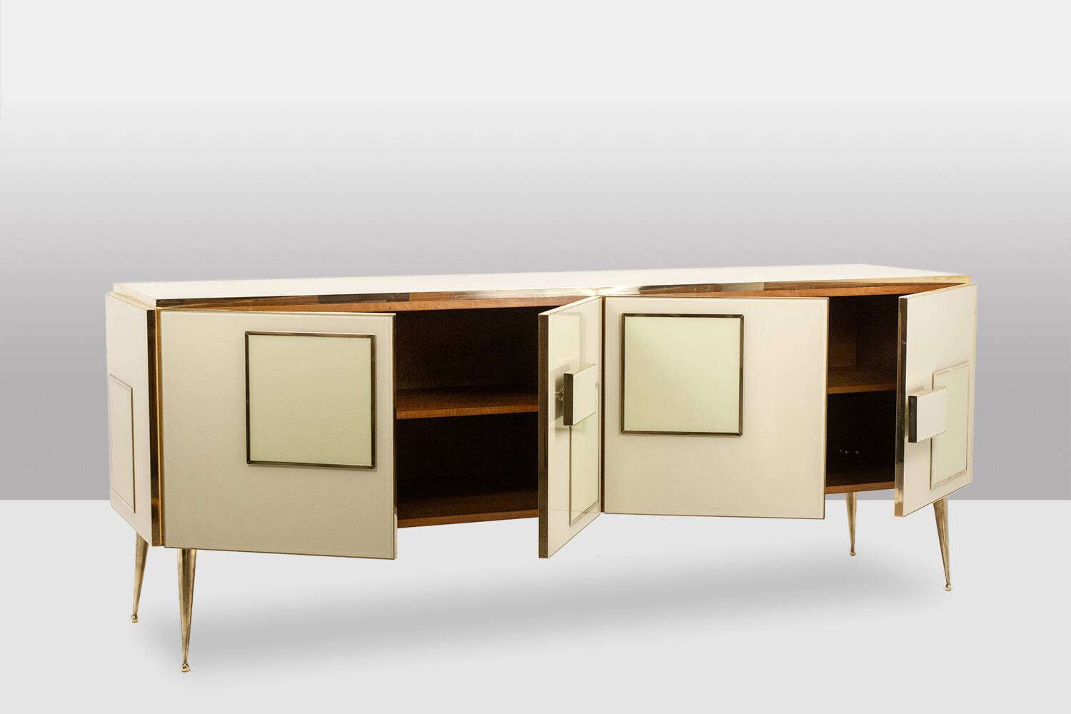 Cream opaline glass and gilded bronze enfilade. Contemporary.