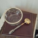 Crystal silver sugar bowl and spoon in box