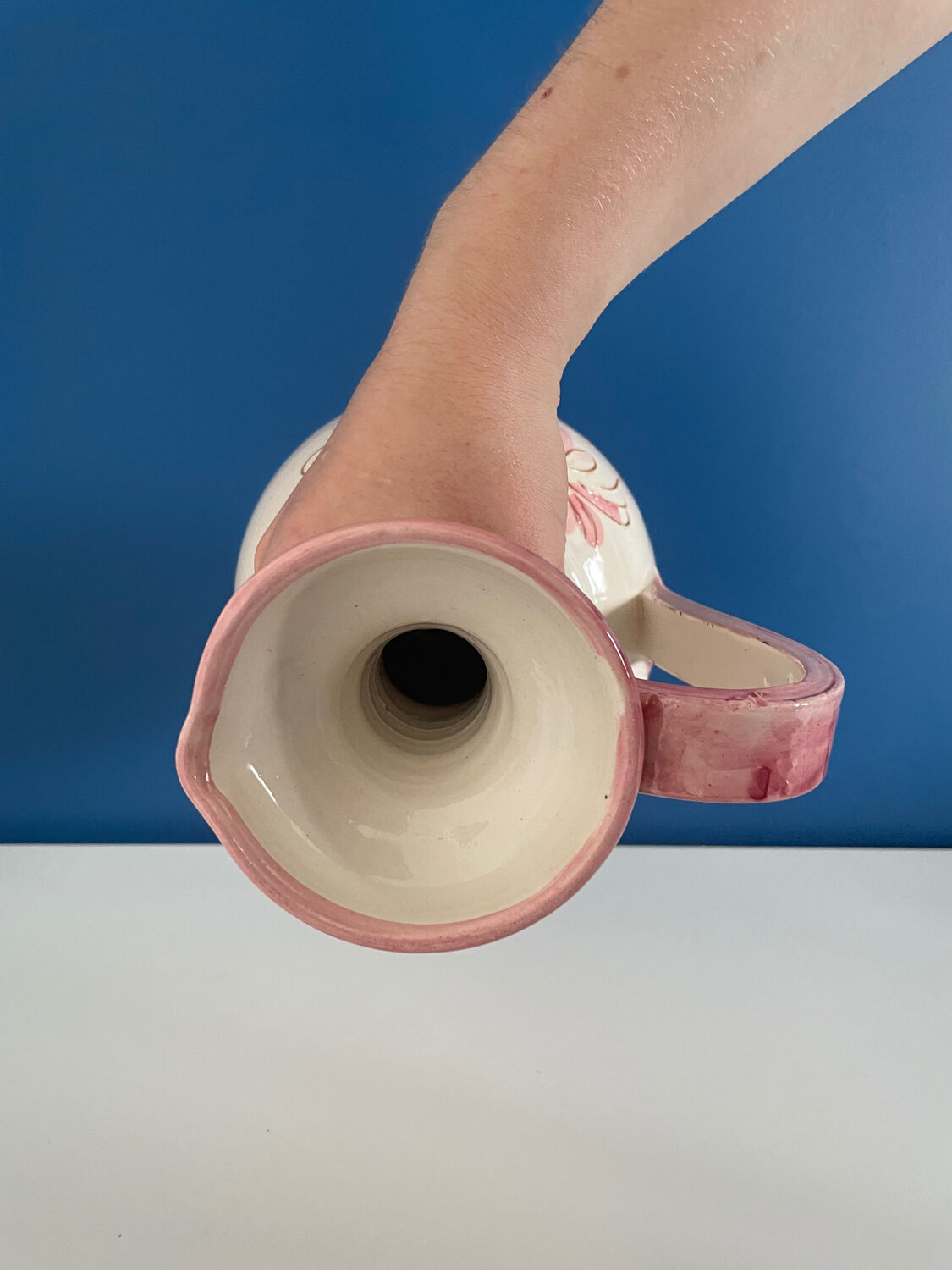 Italian pink and white pitcher vase