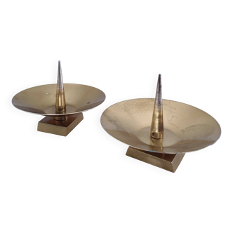 Pair of gold metal candle holders design