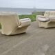 Pair of leather “space age” armchairs. Cream colour". Circa 1970.