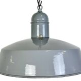 Industrial Grey Enamel Factory Pendant Lamp, 1960s